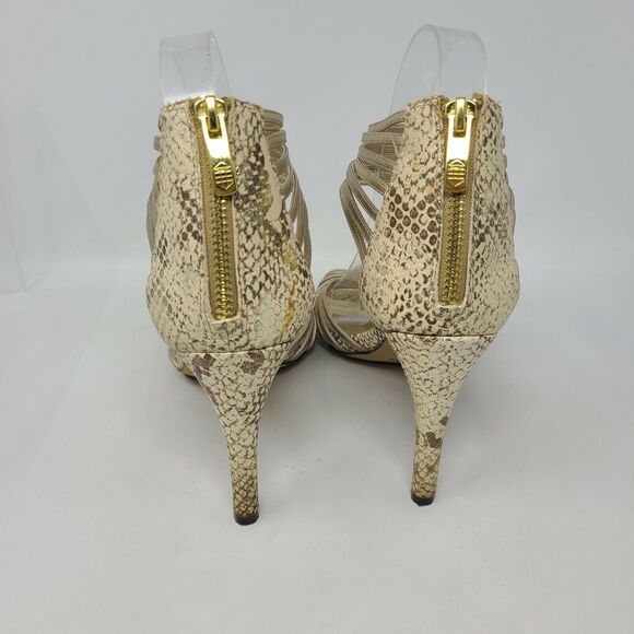 Vince Camuto Champagne Tan Snake-Embossed Leather Ankle Strap Stiletto Heel 8.5 - Picture 4 of 7
